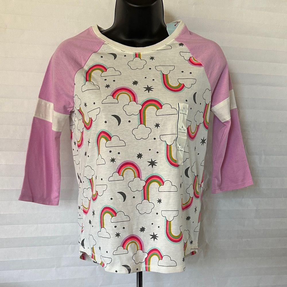 Cat & Jack Rainbow 3/4 Sleeve Tee Girls Size Large Colorful Casual Top